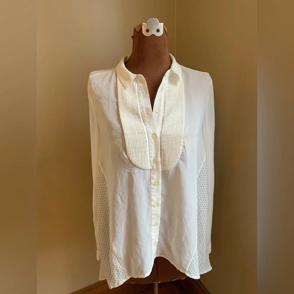 Maeve Anthropologie off white cream blouse polka dots